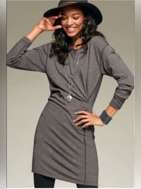 Cabi Heathered Gray Sweatshirt Dress | Asymmetrical Pleat Waist |